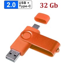 Накопитель USB 2.0+TYPE C 32 Gb оранж